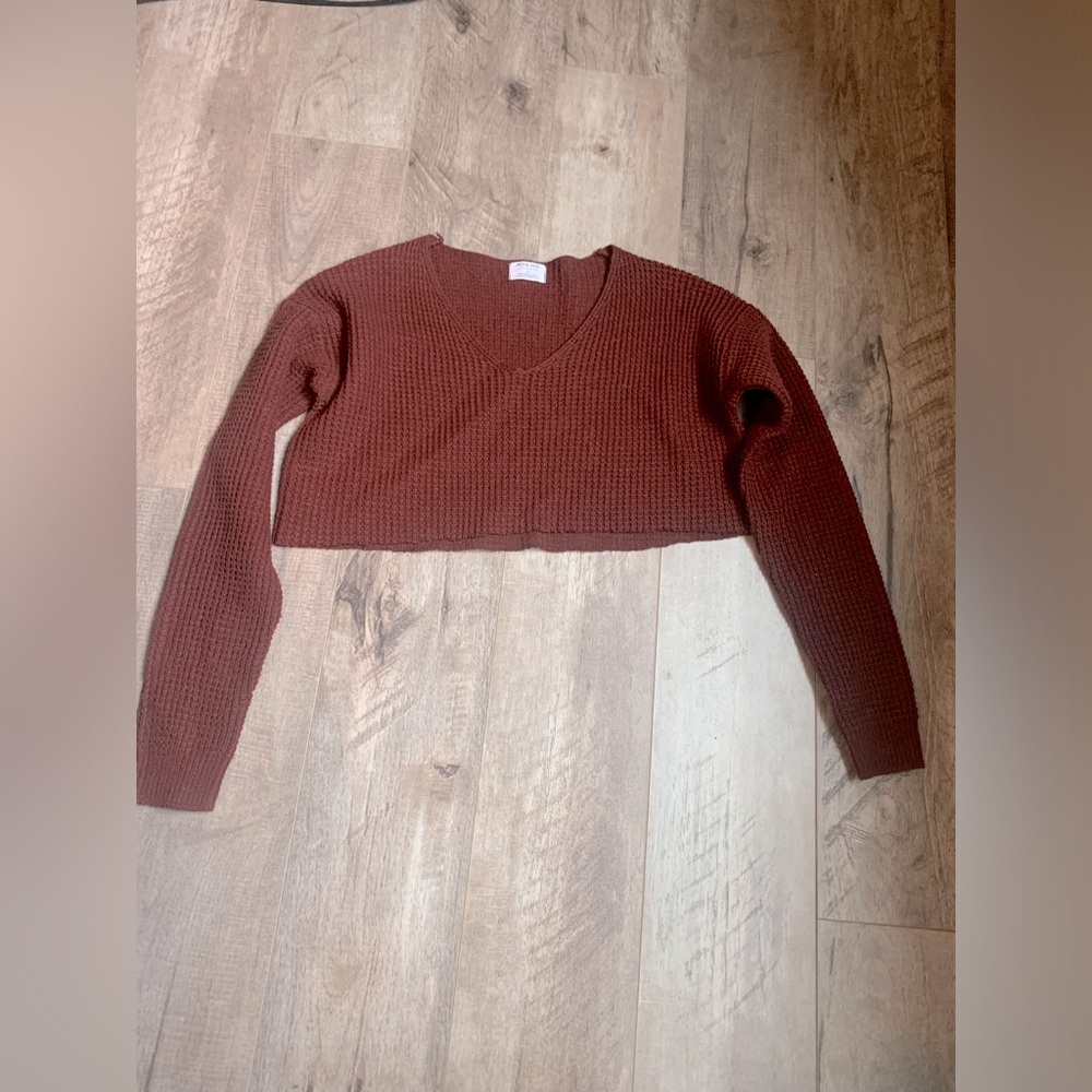 Ardene basic cropped Boxy Sweater size small deep red maroon
